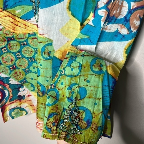 RAGA Colorful Boho Cotton Long Sleeve V-neck Tunic w/Sequins Size Large NWT! - Picture 5 of 9